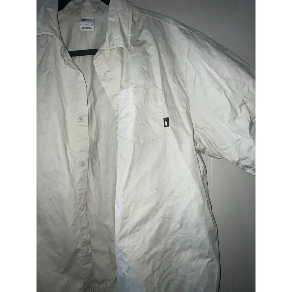 Nike Club Oxford Short Sleeve Button Up Shirt White Loose Fit Large